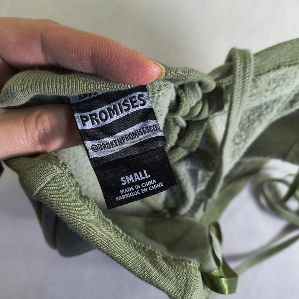 Broken Promises Olive Green Halter Crop Top Corset Lace Up Streetwear Y2K S - Picture 5 of 6